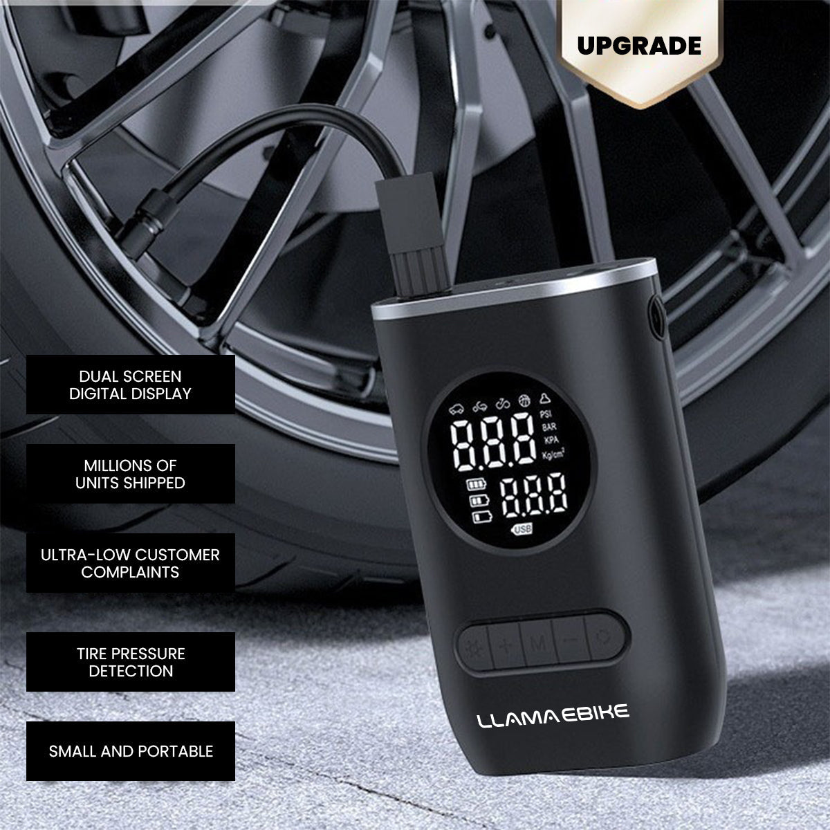 LLAMA TRUCK Portable Rechargeable Air Pump for Car Bicycle and Motorcycle Tires