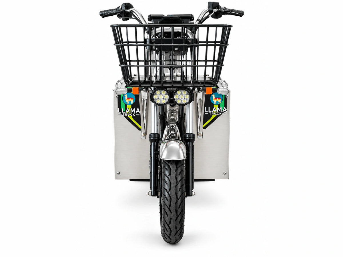 LLAMA Platinum MINI compact electric cargo trike, front view