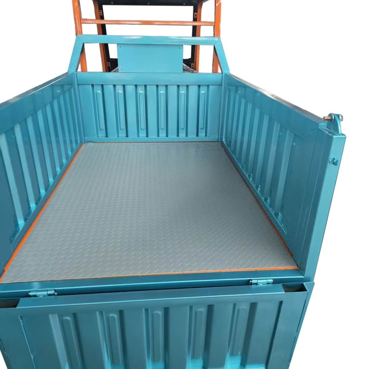 Close-up view of Llama Truck universal diamond plate bed liner fitting the Apex cargo bed.