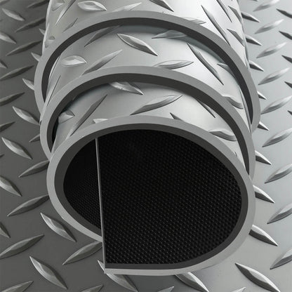 Rolled-up Llama Truck PVC Bed Mat showing 2.5mm thickness and dual-layer tear-resistant material.