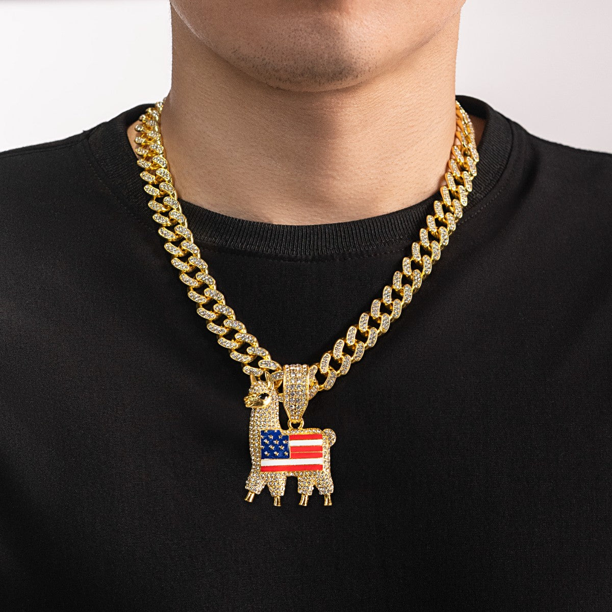 Llama The "Patriot" Iced-Out Cuban Link Chain