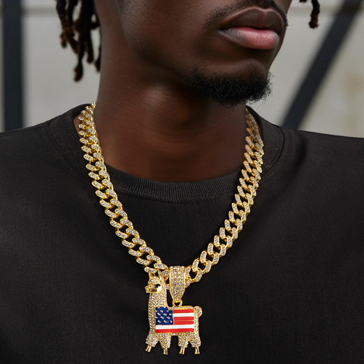 Llama The "Patriot" Iced-Out Cuban Link Chain