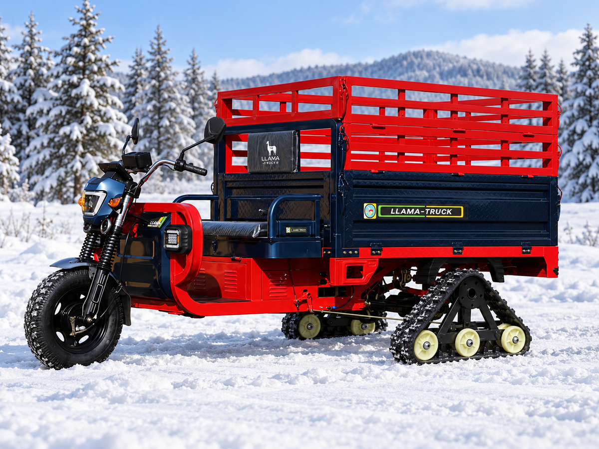 LLAMA Truck Titan with optional rear rubber track conversion kit in snow — AI-generated visualization