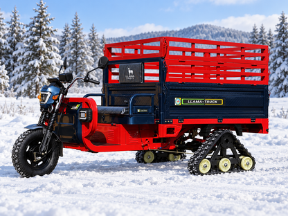 LLAMA Truck Titan with optional rear rubber track conversion kit in snow — AI-generated visualization