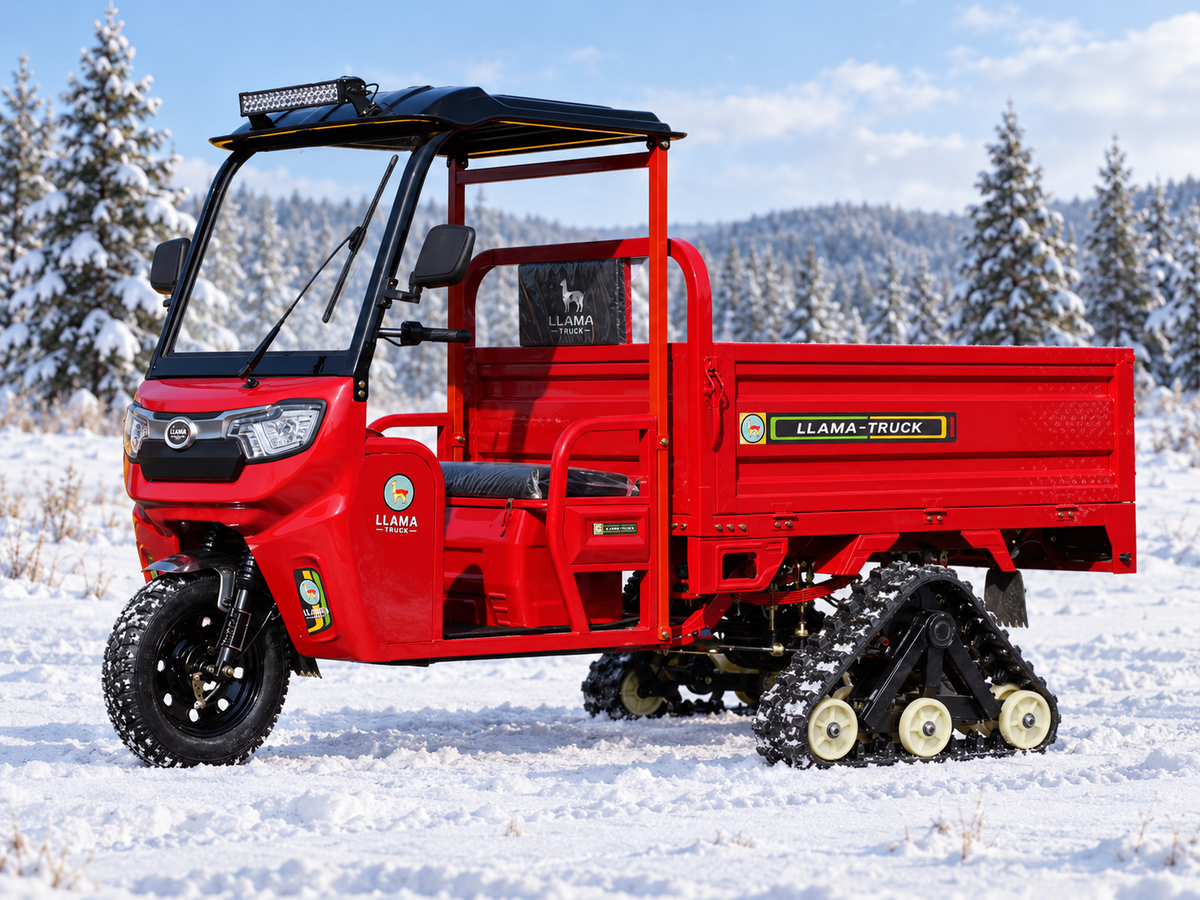 LLAMA Truck Vector with optional rear rubber track conversion kit in snow — AI-generated visualization